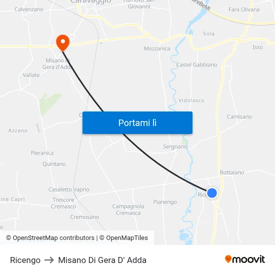 Ricengo to Misano Di Gera D' Adda map