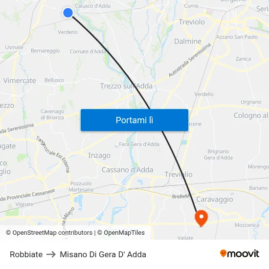 Robbiate to Misano Di Gera D' Adda map