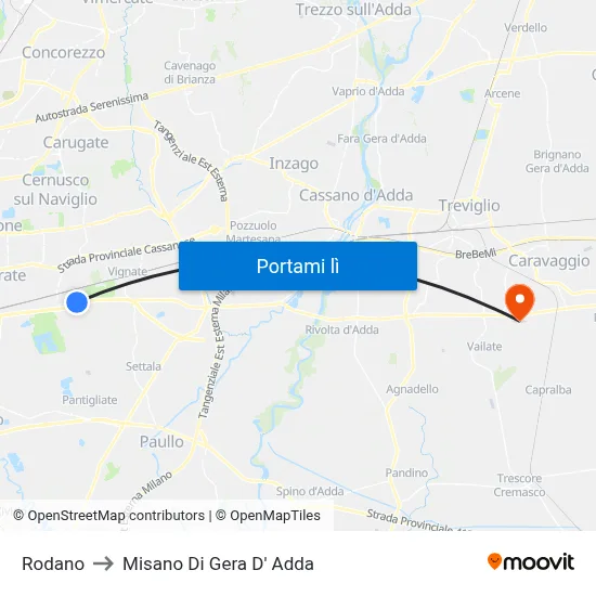 Rodano to Misano Di Gera D' Adda map