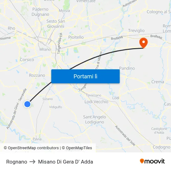 Rognano to Misano Di Gera D' Adda map