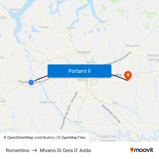 Romentino to Misano Di Gera D' Adda map