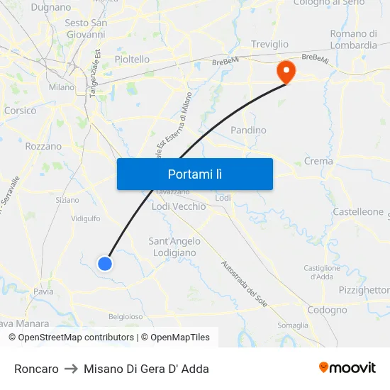 Roncaro to Misano Di Gera D' Adda map