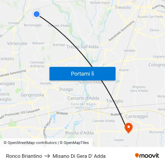 Ronco Briantino to Misano Di Gera D' Adda map