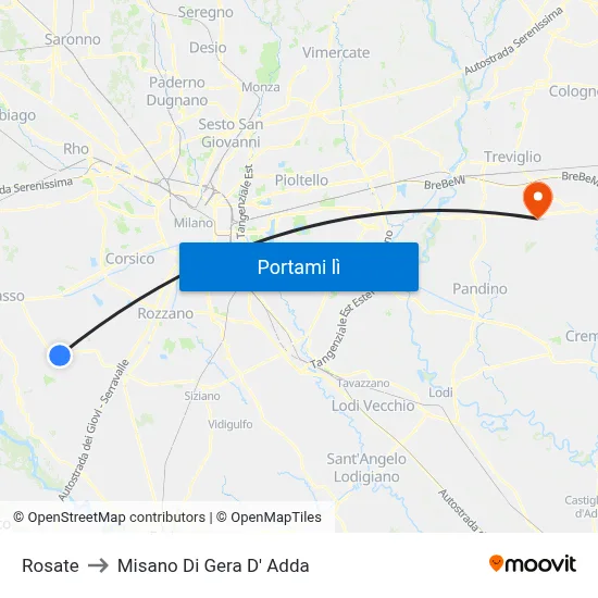 Rosate to Misano Di Gera D' Adda map