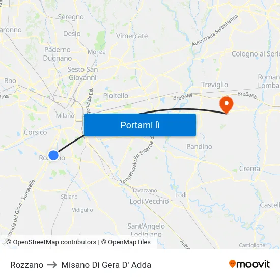 Rozzano to Misano Di Gera D' Adda map
