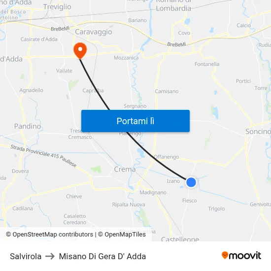 Salvirola to Misano Di Gera D' Adda map