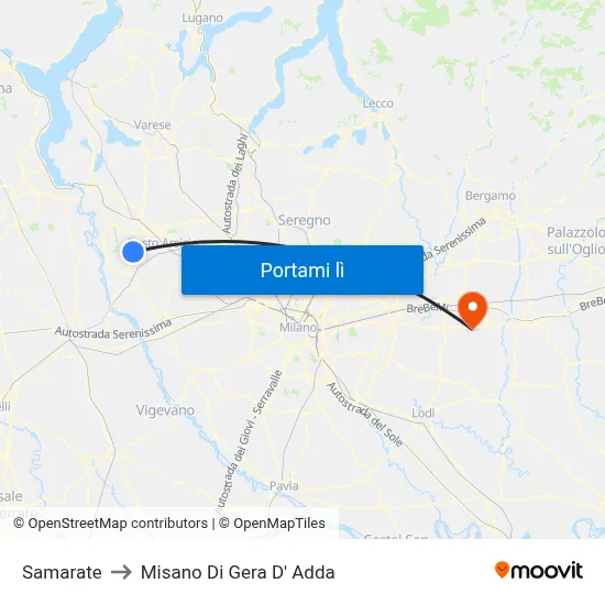 Samarate to Misano Di Gera D' Adda map