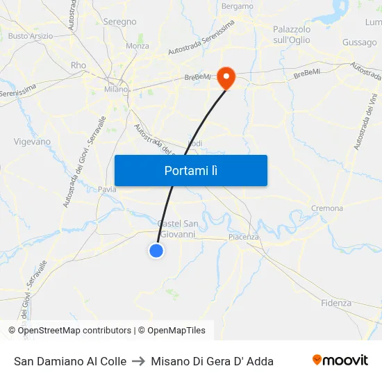 San Damiano Al Colle to Misano Di Gera D' Adda map