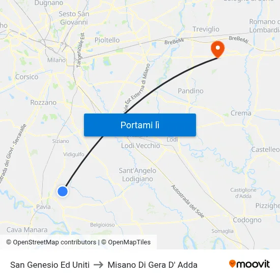 San Genesio Ed Uniti to Misano Di Gera D' Adda map