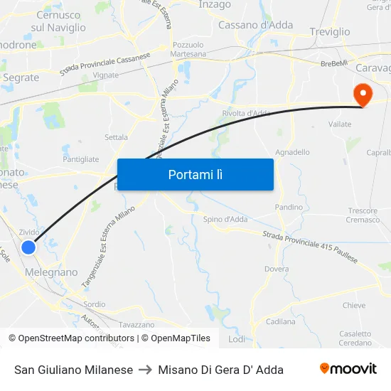San Giuliano Milanese to Misano Di Gera D' Adda map