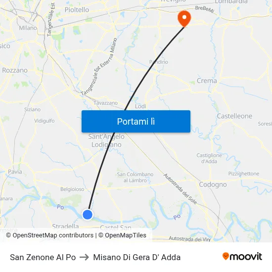 San Zenone Al Po to Misano Di Gera D' Adda map