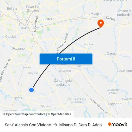 Sant' Alessio Con Vialone to Misano Di Gera D' Adda map