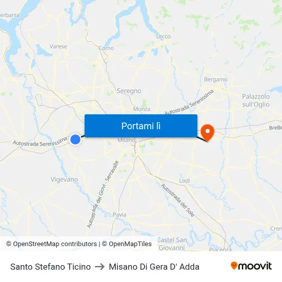 Santo Stefano Ticino to Misano Di Gera D' Adda map