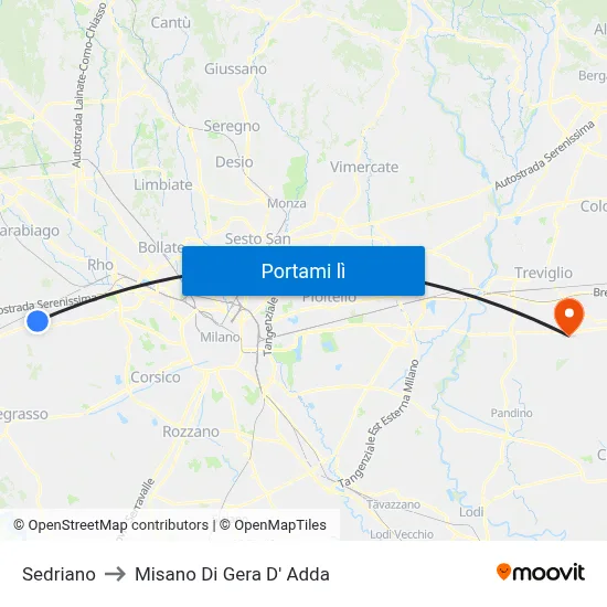 Sedriano to Misano Di Gera D' Adda map