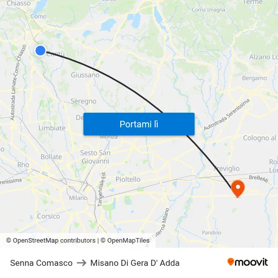 Senna Comasco to Misano Di Gera D' Adda map