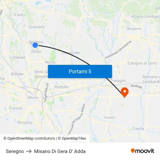 Seregno to Misano Di Gera D' Adda map