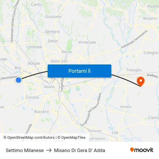 Settimo Milanese to Misano Di Gera D' Adda map