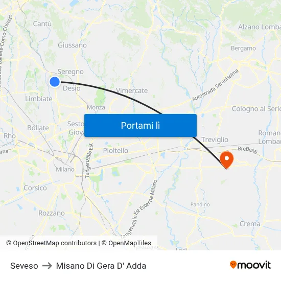 Seveso to Misano Di Gera D' Adda map
