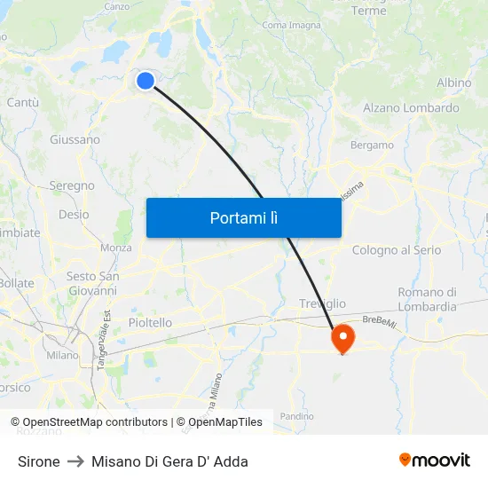 Sirone to Misano Di Gera D' Adda map