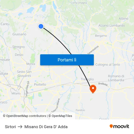 Sirtori to Misano Di Gera D' Adda map