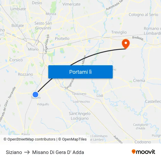 Siziano to Misano Di Gera D' Adda map