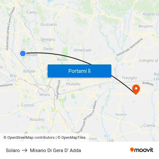 Solaro to Misano Di Gera D' Adda map