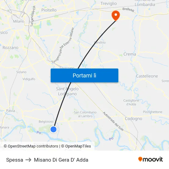 Spessa to Misano Di Gera D' Adda map