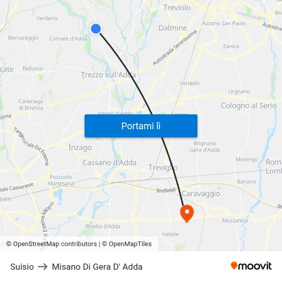 Suisio to Misano Di Gera D' Adda map