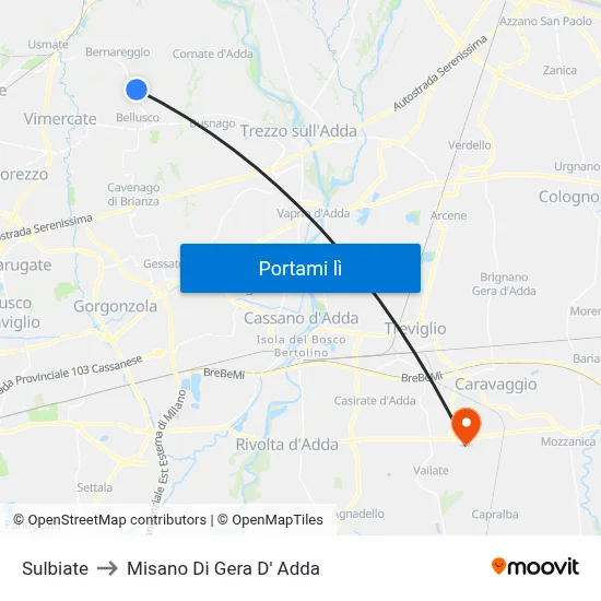 Sulbiate to Misano Di Gera D' Adda map