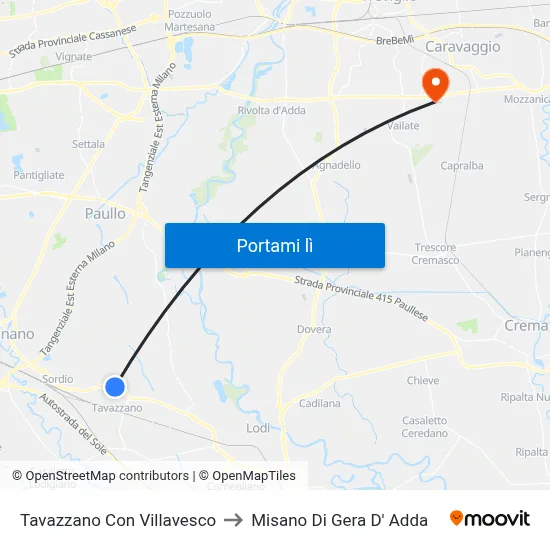 Tavazzano Con Villavesco to Misano Di Gera D' Adda map