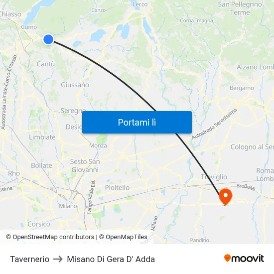 Tavernerio to Misano Di Gera D' Adda map