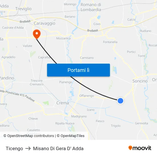 Ticengo to Misano Di Gera D' Adda map