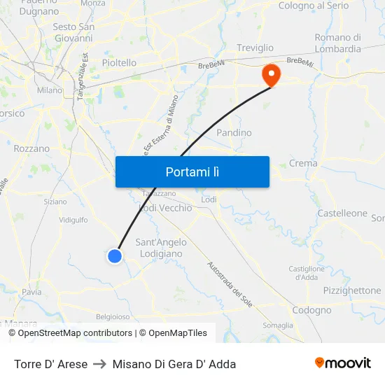 Torre D' Arese to Misano Di Gera D' Adda map