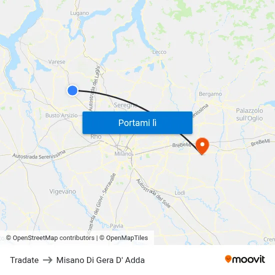 Tradate to Misano Di Gera D' Adda map