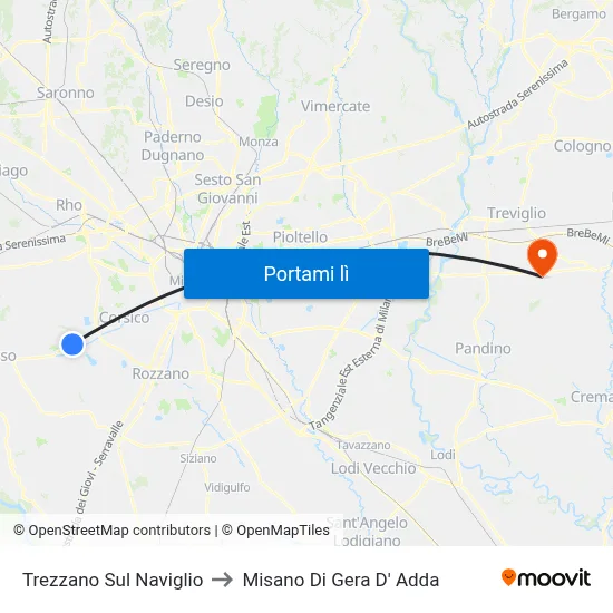 Trezzano Sul Naviglio to Misano Di Gera D' Adda map