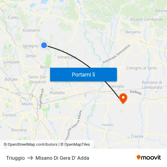 Triuggio to Misano Di Gera D' Adda map