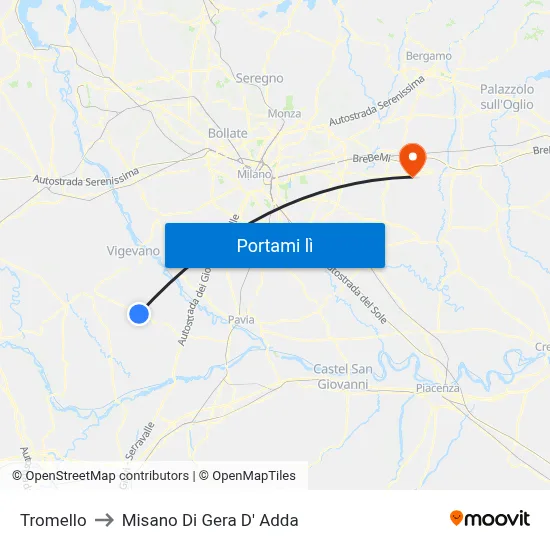 Tromello to Misano Di Gera D' Adda map