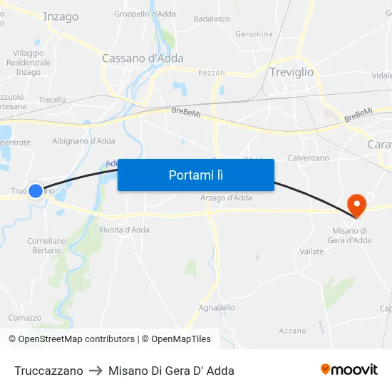 Truccazzano to Misano Di Gera D' Adda map