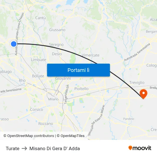 Turate to Misano Di Gera D' Adda map