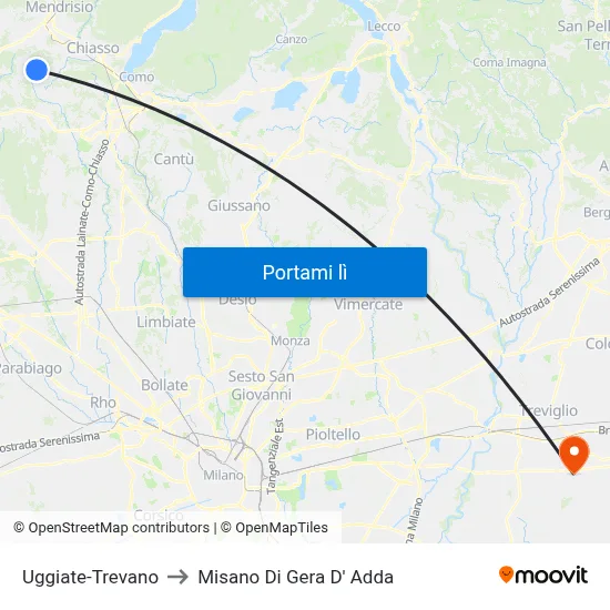Uggiate-Trevano to Misano Di Gera D' Adda map