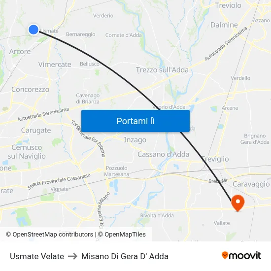 Usmate Velate to Misano Di Gera D' Adda map