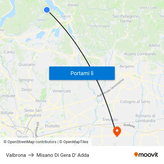 Valbrona to Misano Di Gera D' Adda map