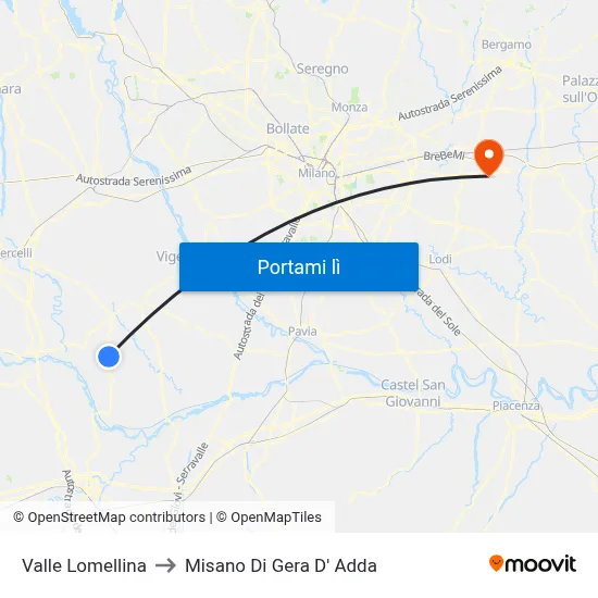Valle Lomellina to Misano Di Gera D' Adda map