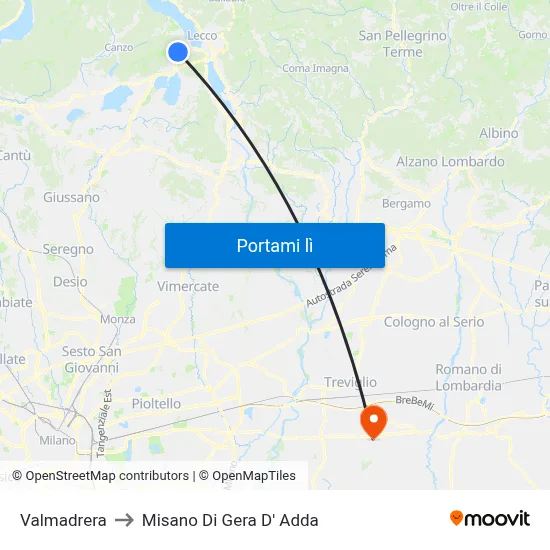 Valmadrera to Misano Di Gera D' Adda map