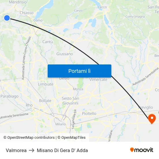 Valmorea to Misano Di Gera D' Adda map