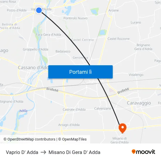 Vaprio D' Adda to Misano Di Gera D' Adda map