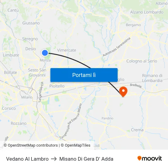 Vedano Al Lambro to Misano Di Gera D' Adda map