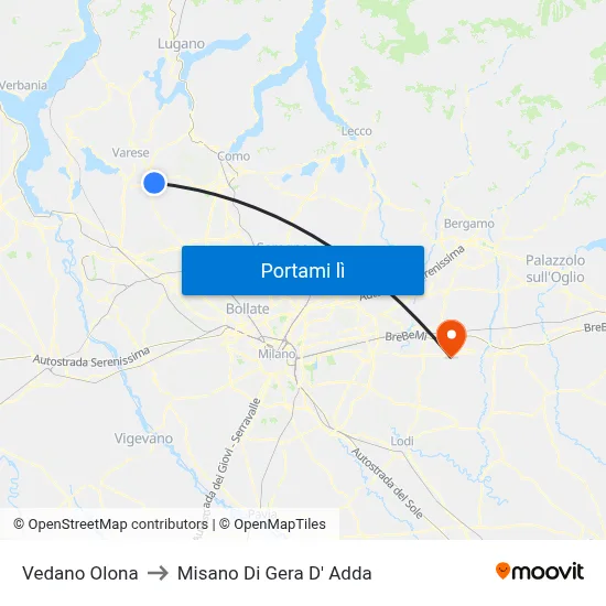 Vedano Olona to Misano Di Gera D' Adda map