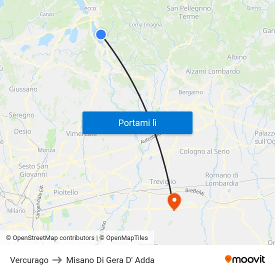 Vercurago to Misano Di Gera D' Adda map