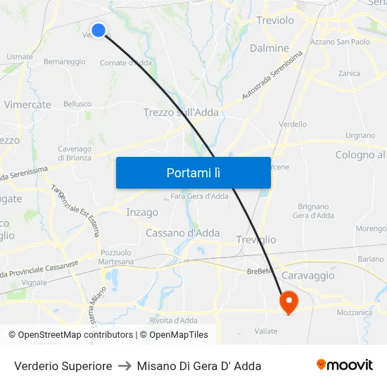 Verderio Superiore to Misano Di Gera D' Adda map